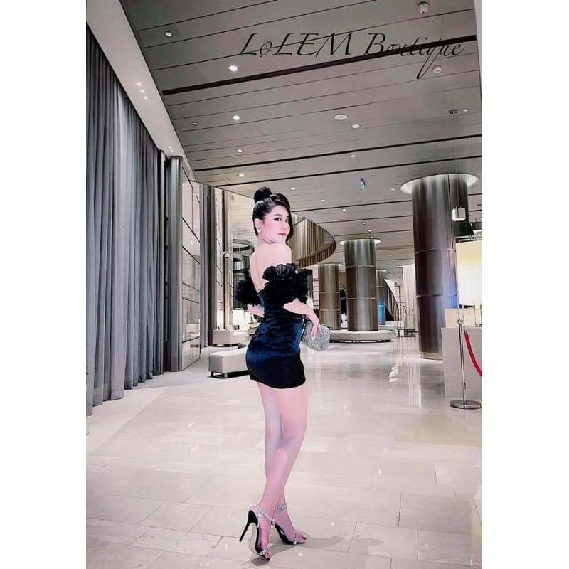 Đầm body trễ vai tay phối tầng