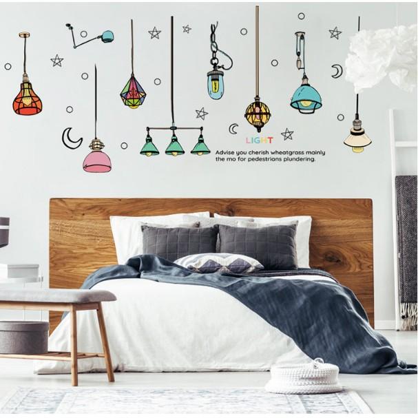 Decal trang trí tường - Dây Đèn sắc màu hoạt hình mẫu mới