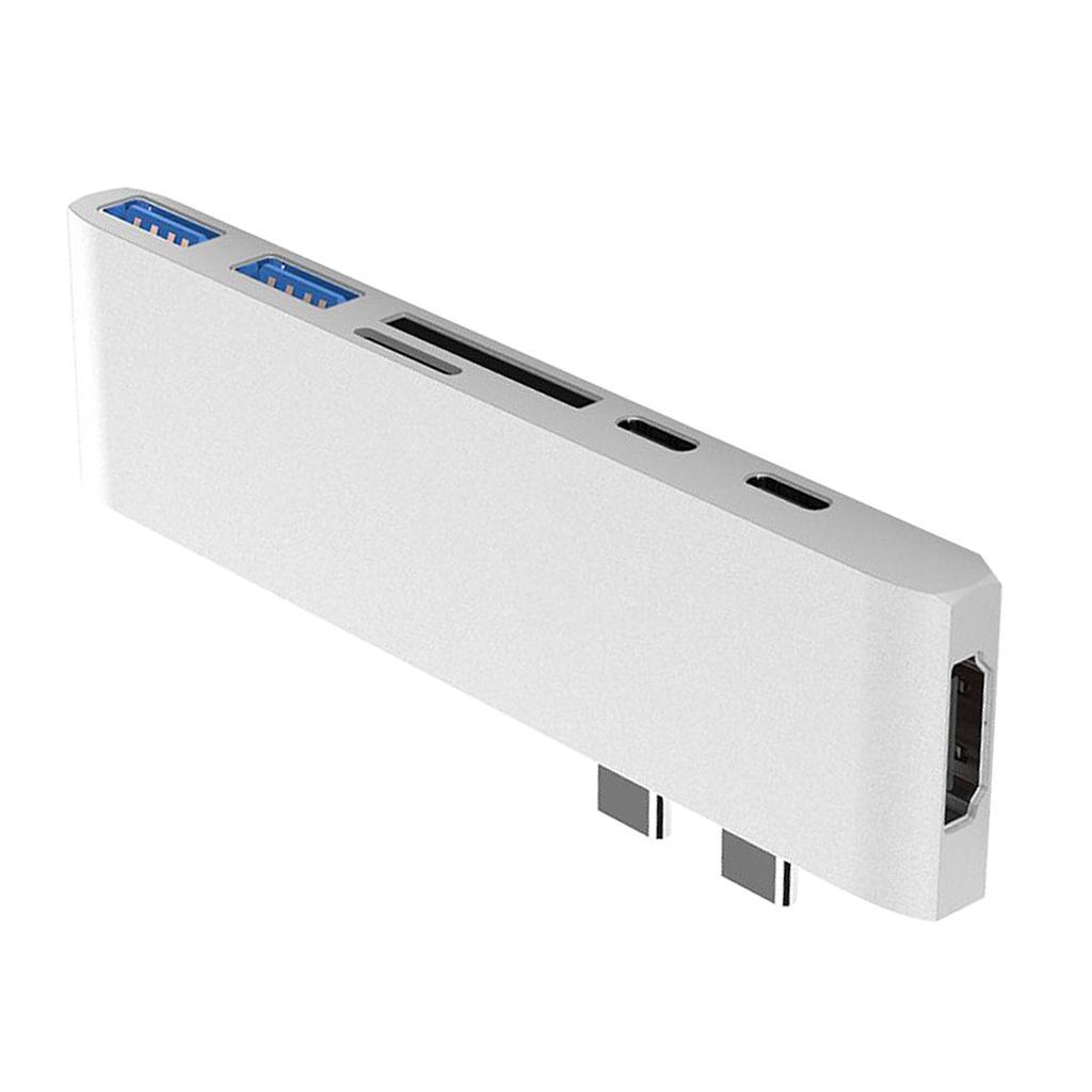 2x Aluminum USB C Hub USB-C Laptop Adapter & SD TF Card Readers 2 USB Ports