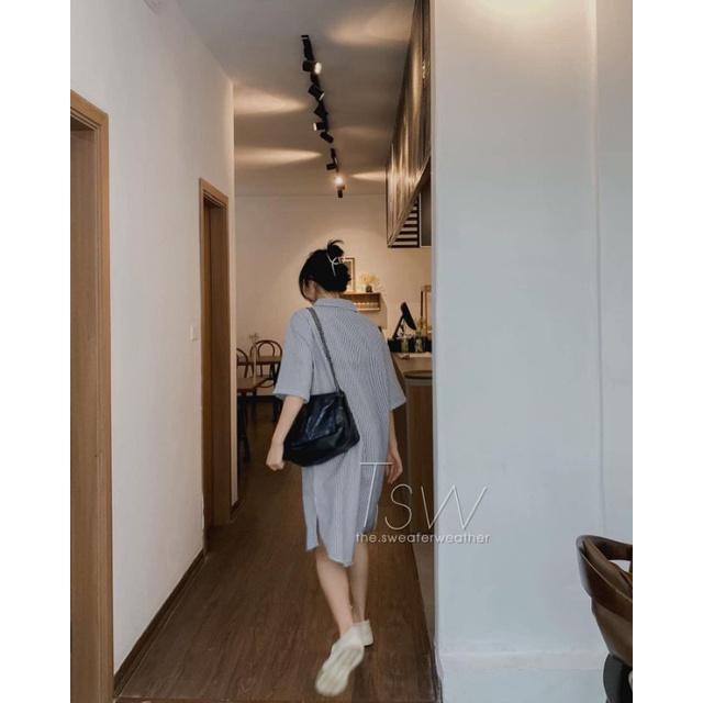 Váy sơ mi kẻ sọc dáng dài oversize siêu mát hot trend