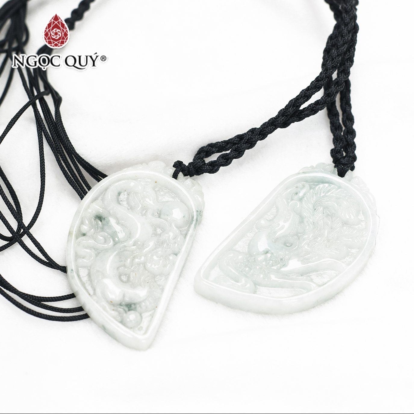 Cặp dây chuyền cẩm thạch long phụng 40x24mm mệnh hỏa , mộc - Ngọc Quý Gemstones