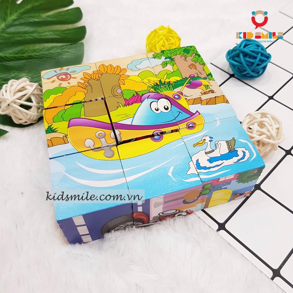 Đồ chơi gỗ tư duy logic - Xếp hình 9 khối vuông in 6 mặt - DOZKIDZ