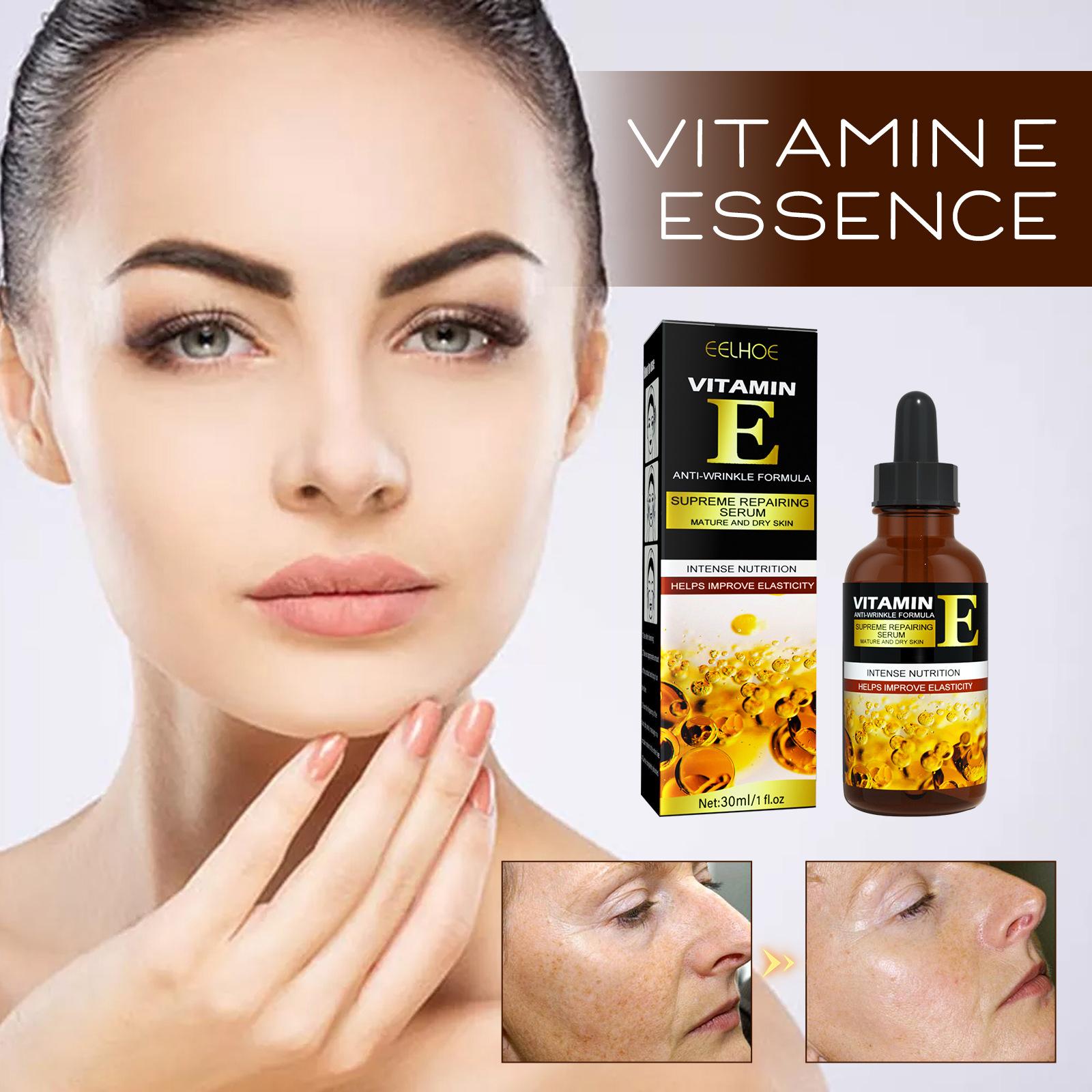 EELHOE 30ml Vitamin E Serum Brightens Skin Tone Hydrates Moisturizes Nourishes Lightens Spots and Wrinkles Serum