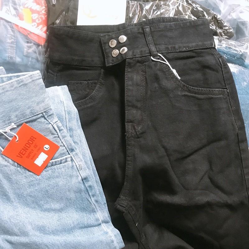 Quần baggy jeans trơn lưng cao nút bấm- ảnh thật shop chụp