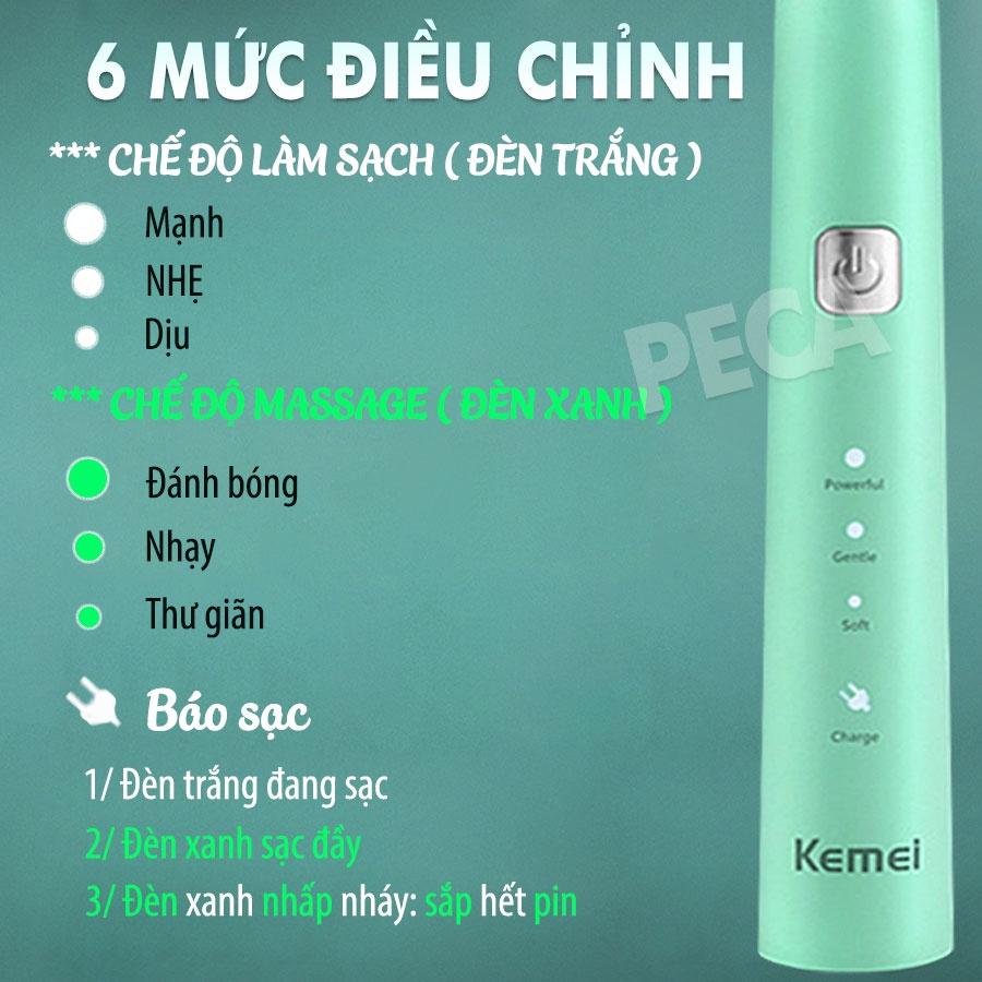 Bàn chải đánh răng điện KEMEI KM-YS713 công nghệ rung siêu âm Tặng kèm 5 đầu bàn chải