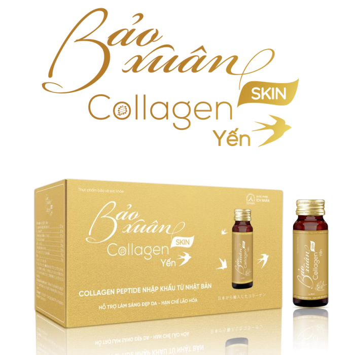 Nước Uống Bổ Sung Bảo Xuân Skin Collagen Yến Sào giúp hạn chế lão hóa, tăng đàn hồi cho da, làm sáng đẹp da 10 Lọ x 50ml