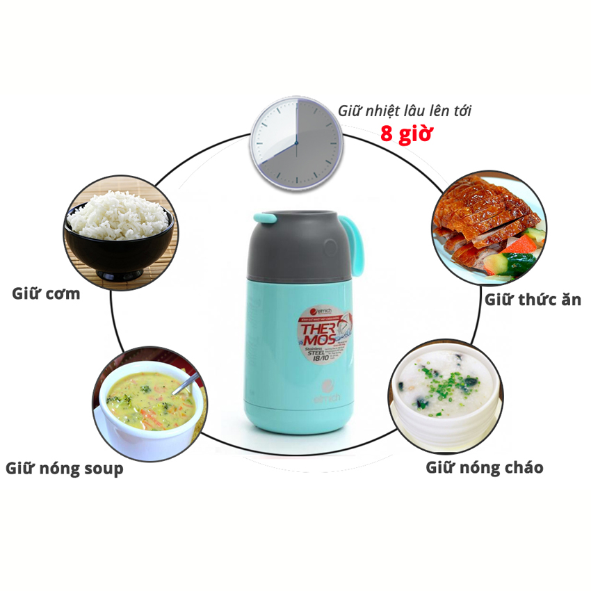 Bình giữ nhiệt, bình ủ cháo Elmich 2242355 650ml màu xanh