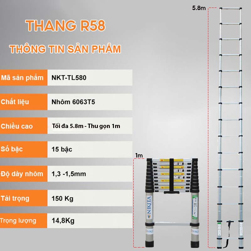 Thang nhôm rút đơn nikita R58