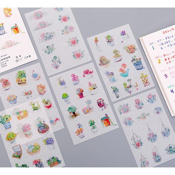 Set 6 tấm sticker xương rồng dạng giấy washi