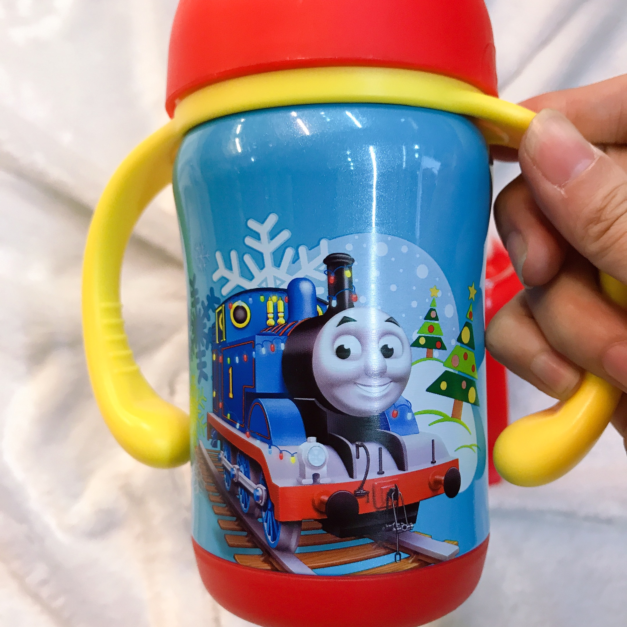 Bình nước giữ nhiệt 2 quai cầm kèm 2 nắp thay hình xe lửa Thomas and Friends màu đỏ cho trẻ em, bé trai  - TM4506-DO