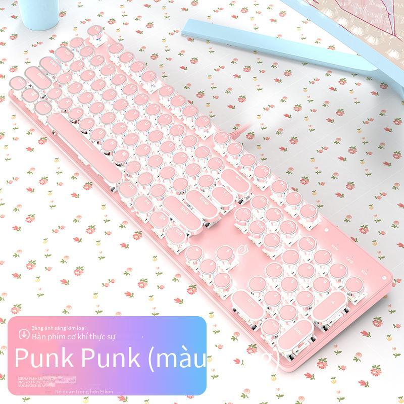 Ưu đãi đặc biệt Meishang E họ HJK901 bàn phím cơ chuột bộ retro cô gái màu hồng dễ thương màu xanh lá cây trục phím tròn bàn phím trò chơi