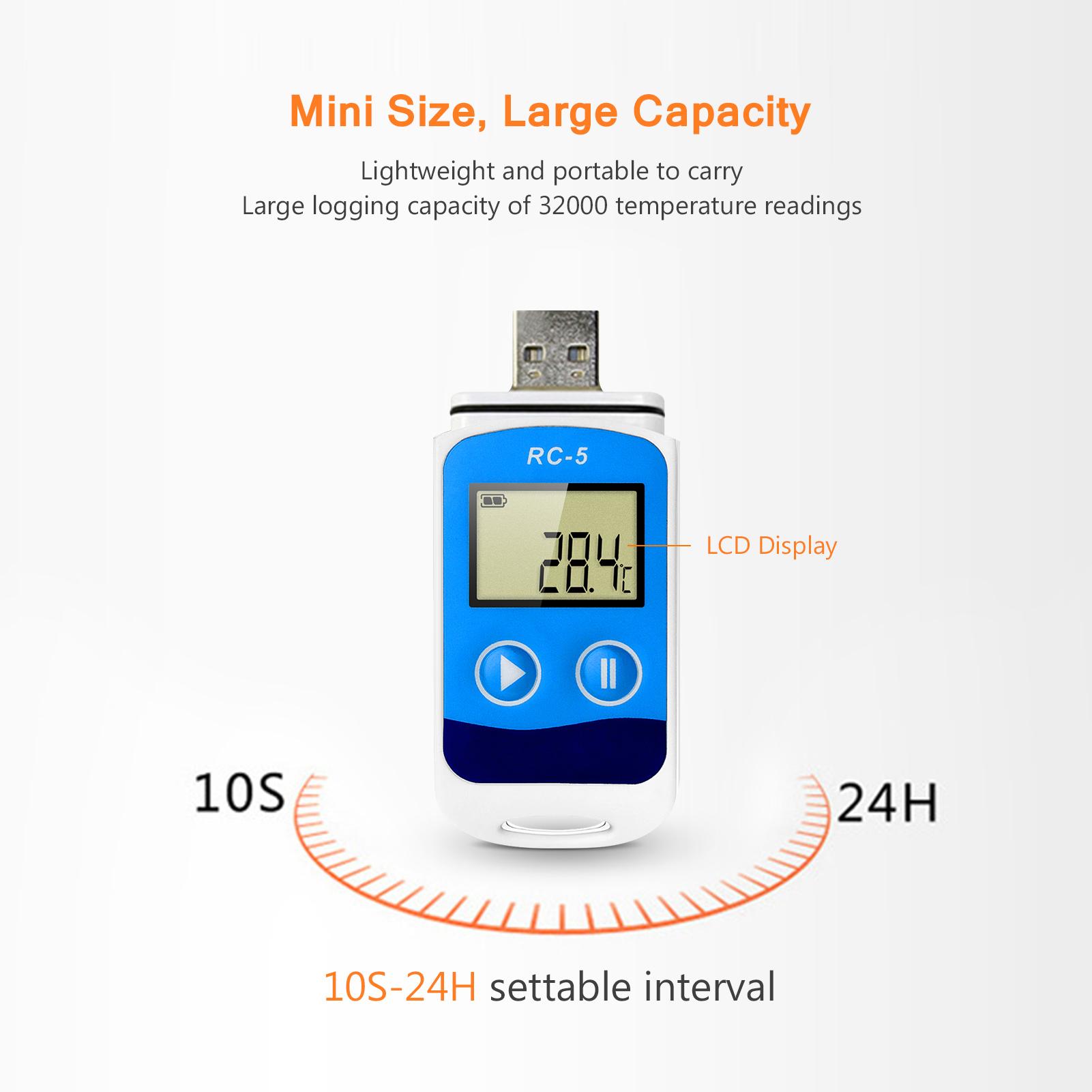 Temperature Data Logger High Accuracy USB Data Recorder 32000 Points LCD Display IP67 Waterproof Industrial Data Loggers