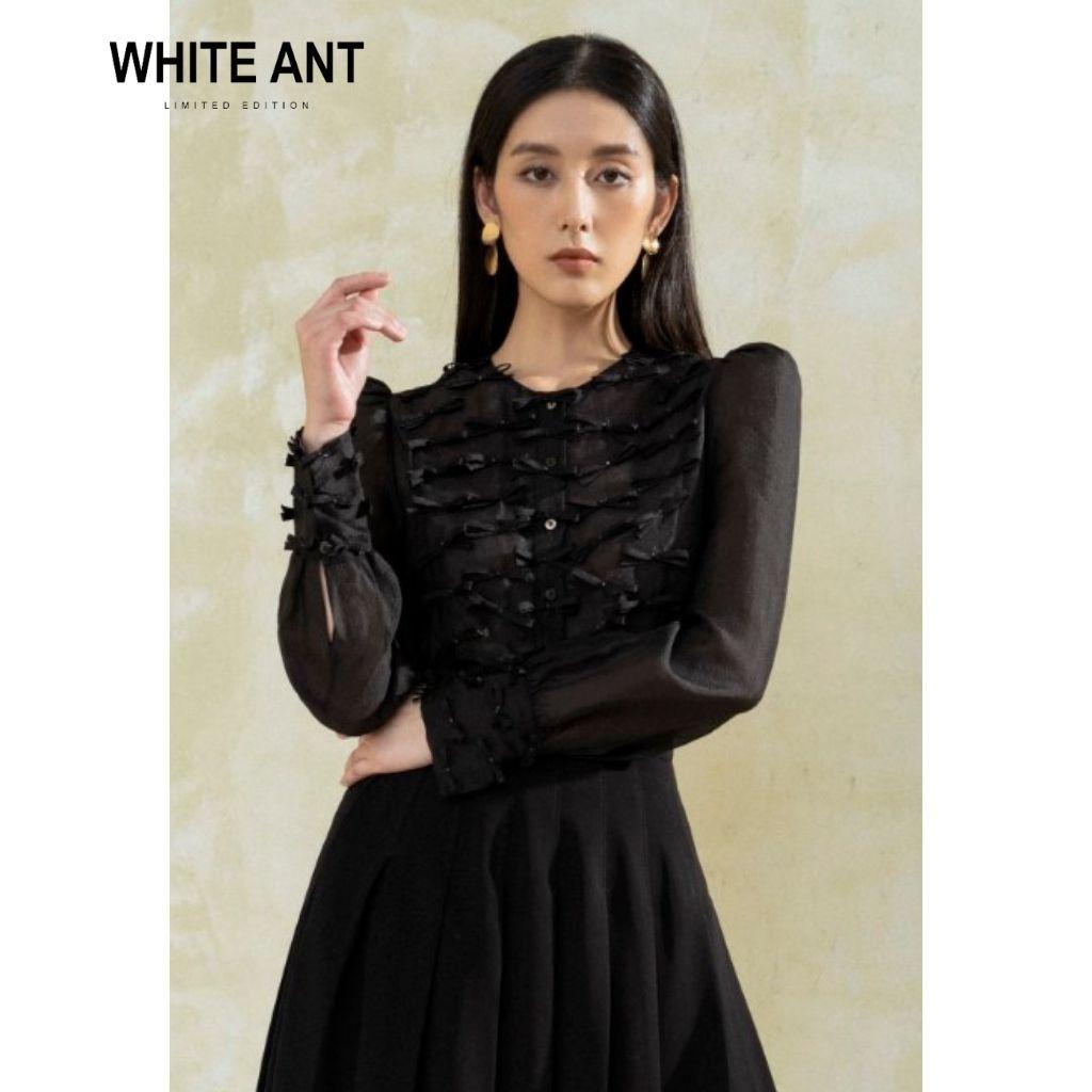 Áo Sơ Mi Nữ Công Sở Dài Tay WHITE ANT PAKER SHIRT Thiết Kế Ngực Họa Tiết Đông Dương, Chất Liệu Lụa Mềm Mịn 170300067