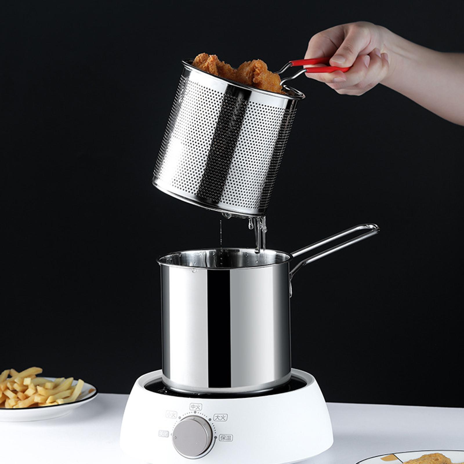 Mini Stainless Steel Deep Fry Pot with Strainer Basket Rustproof Frying Pan