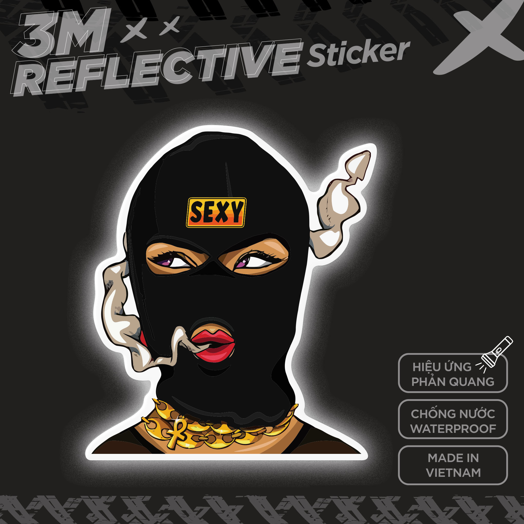 SEXY MASK GIRL 3M - Reflective Sticker Die-cut Hình dán phản quang thương hiệu STICKER FACTORY