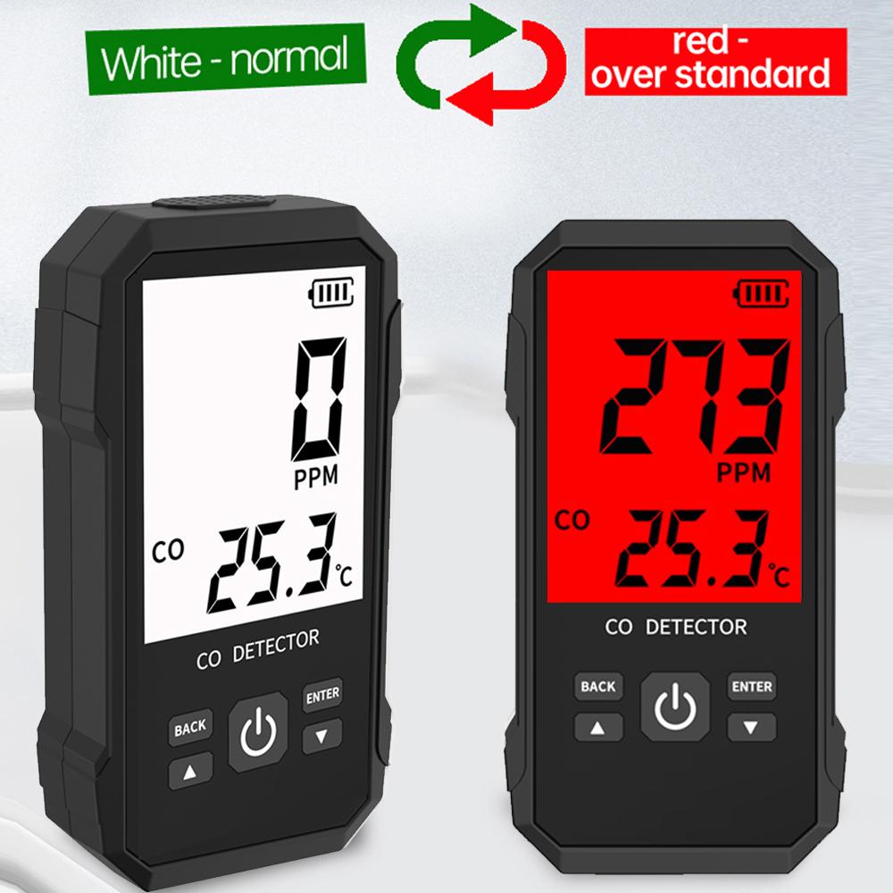Handheld Carbon Monoxide Detector Portable Carbonic Oxide Concentration Testing Meter with Temperature Test and Sound Light Alarm Function