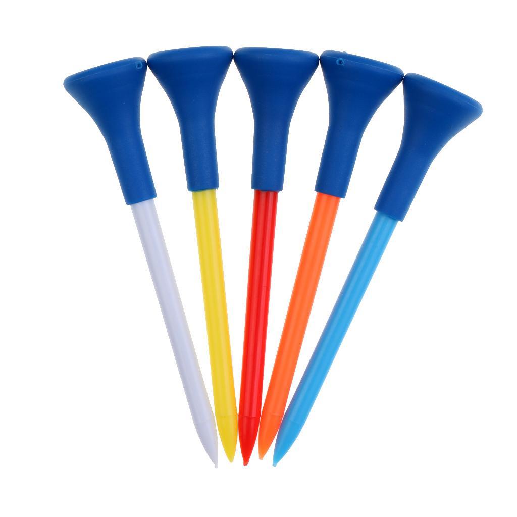 2-5pack 5 Pieces 70mmmm Durable Plastic Golf Tees Rubber Cushion Top Random