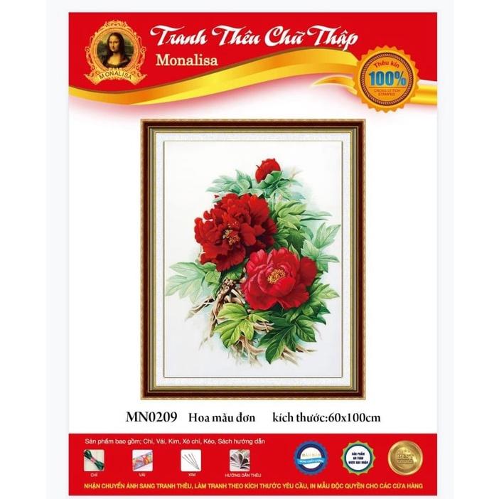 (THÊU KÍN) Tranh thêu chữ thập Mẫu đơn khoe sắc MN0209-60x100cm