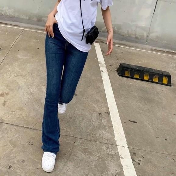 Quần Jean Nữ Ống Loe Xanh Đen Quần Bò Ống Loe