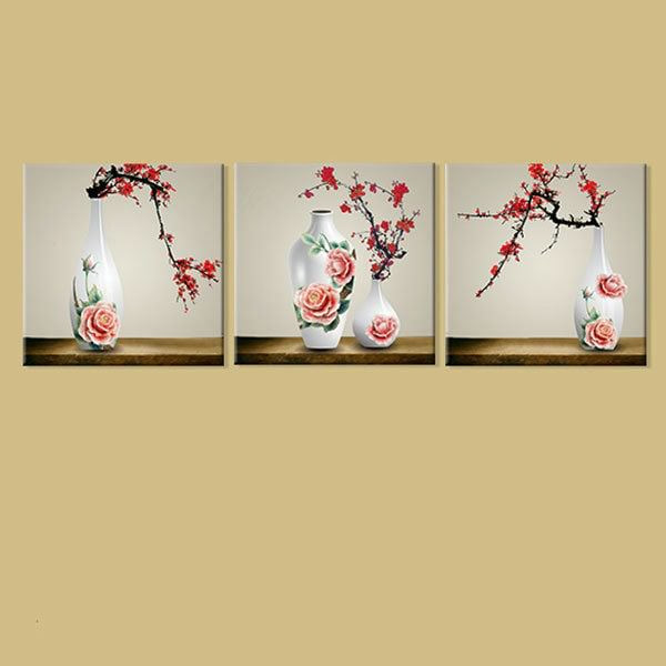 Bộ 3 Tranh Canvas Viền Composite Trang Trí Hoa Đào W294