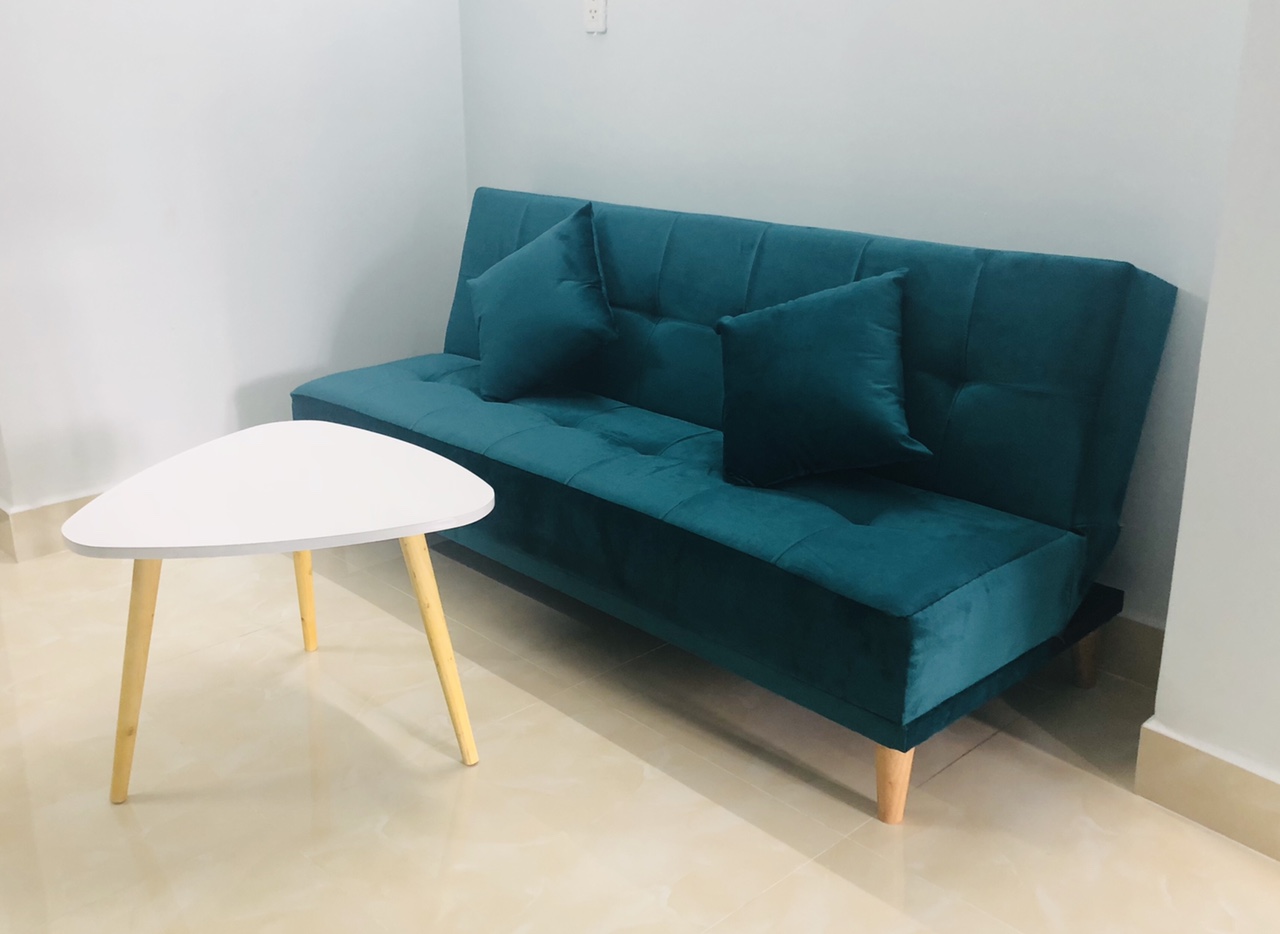 Bộ sofa bed, sofa giường vải nhung xanh nhung cổ vịt XNCV 1m7x90, bộ sofa phòng khách