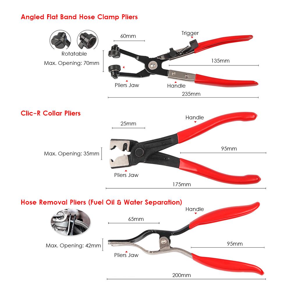 9 PCS Flexible Wire Long Reach Hose Clamp Pliers Kit Automobile Hose Remover Pliers Fuel Oil Water Separation Swivel Angled Flat Band Clic-R Collar Pliers Auto Repairing
