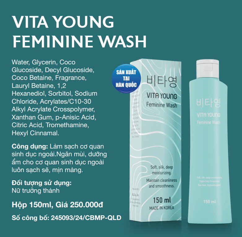 Dung dịch vệ sinh phái nữ giúp ngăn mùi, dưỡng ẩm, sạch mịn màng Feminine Wash - Vita Young