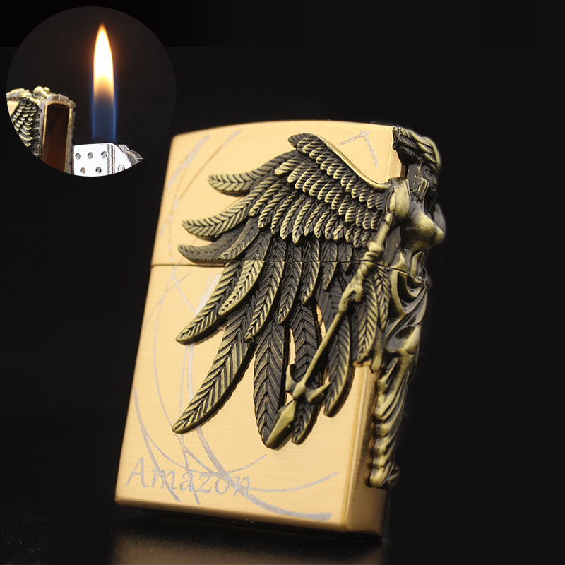 Hột Quẹt Bật Lửa Gas Đá Z1050 Ốp Nổi 3 Mặt Họa Tiết Nữ Chiến Binh Amazon Thần Thoại Cực Đẹp -Nhiều Màu