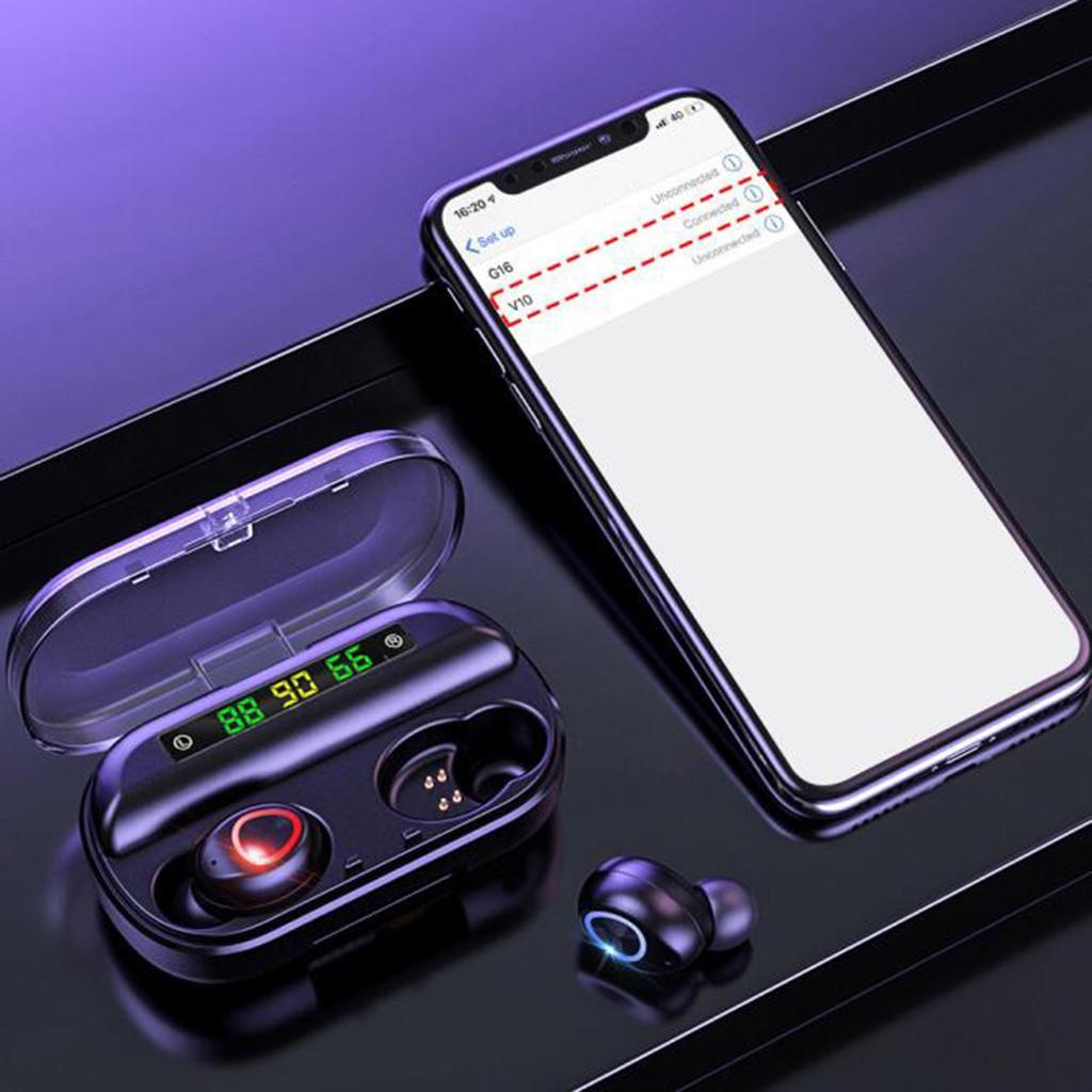 V10 V5.0 Wireless Touch Control LED Display Earphone Black