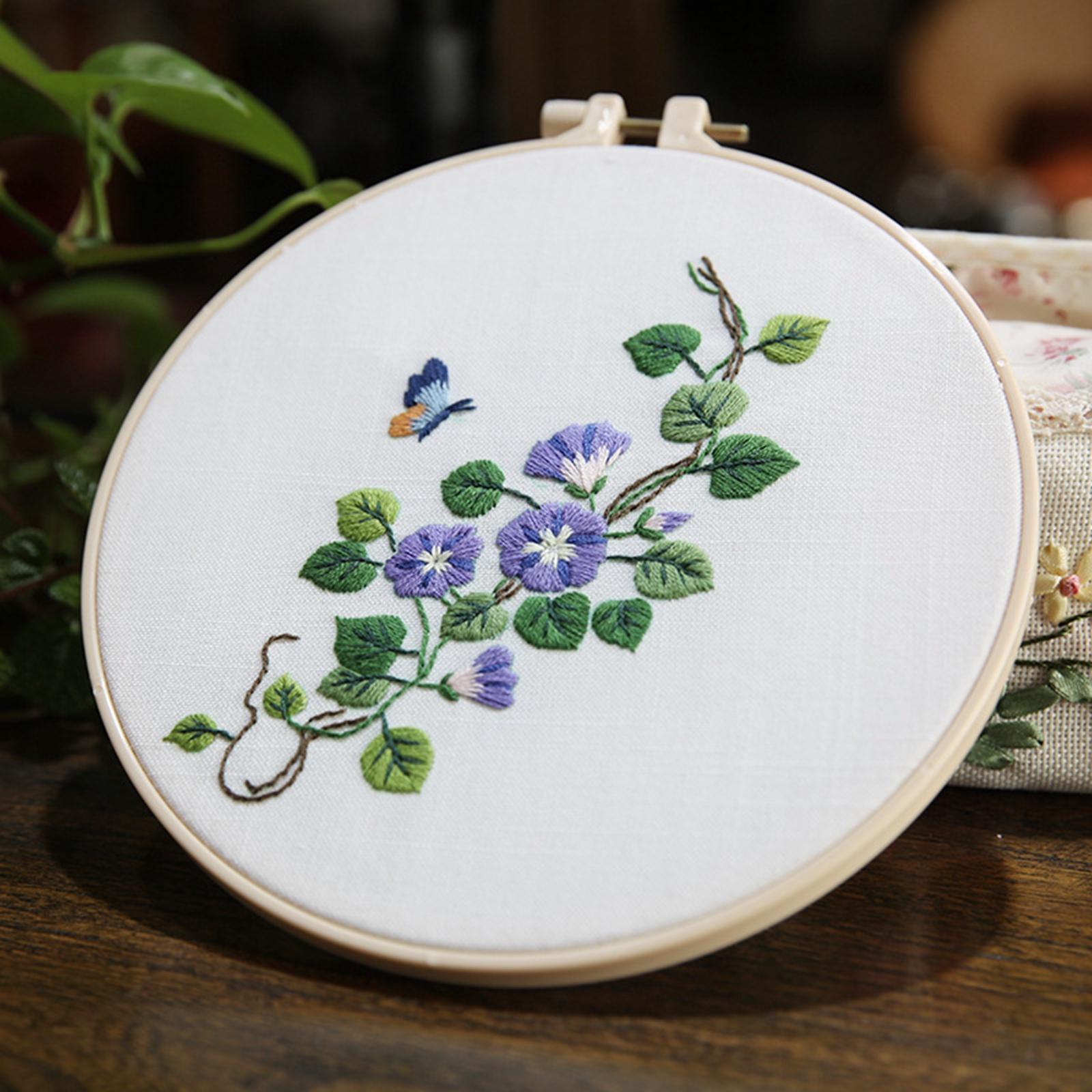 Embroidery starter Kit, Flower Pattern Cross Stitch for Beginners Adults, with Embroidery Hoop Cloth Thread Needlepoint Kit Floral Series