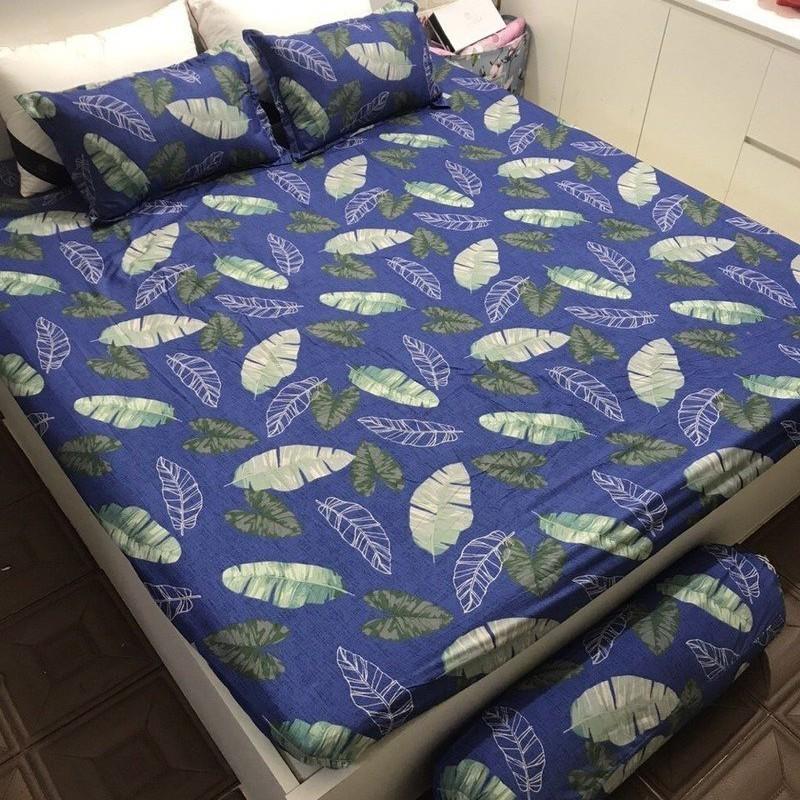 Sỉ Bộ Chăn Hè Ga Gối Kèm Vỏ Gối Ôm set 5 món Sally Mẫu LÁ CHUỐI XANH
