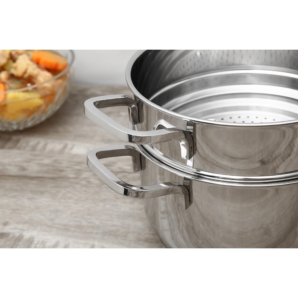 Bộ nồi xửng hấp inox 304 cao cấp Plus nắp inox 20cm , 3 đáy dùng được mọi bếp , bảo hành 25 năm