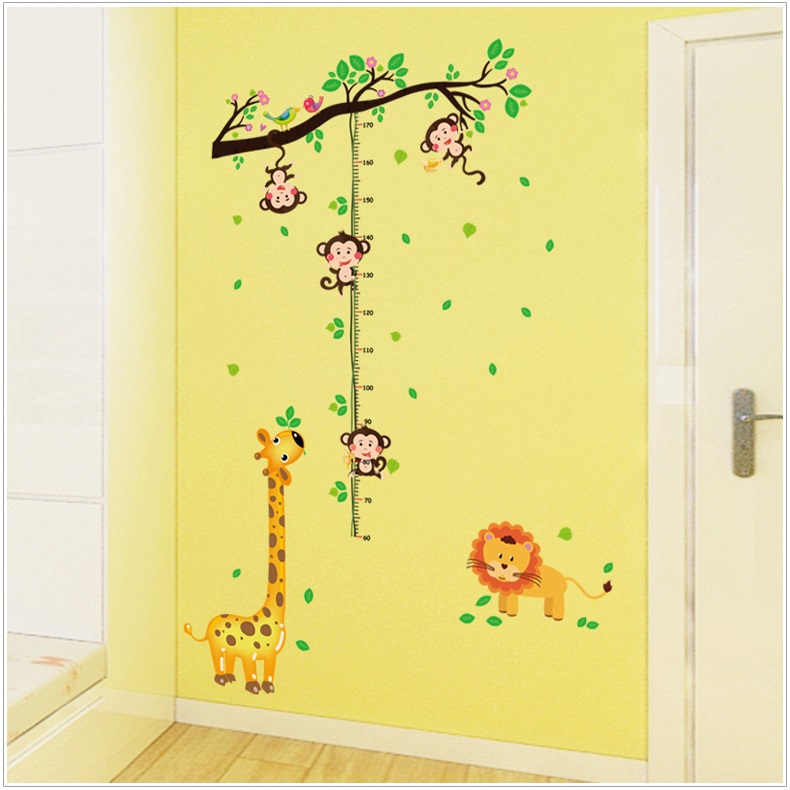 Decal dán tường Thước đo chiều cao khỉ con AmyShop DTD022(150x110cm)