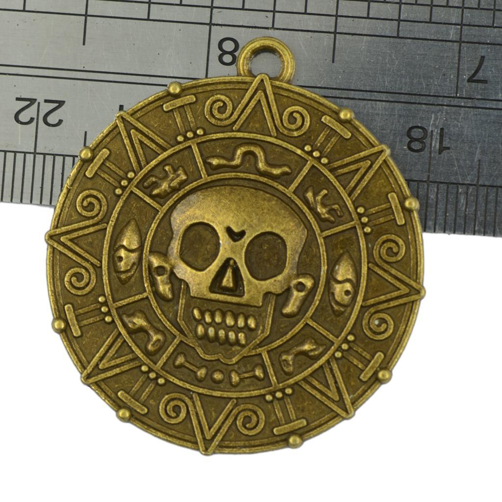 Pirates of the   coin Medallion Skull Charm Necklace Pendant