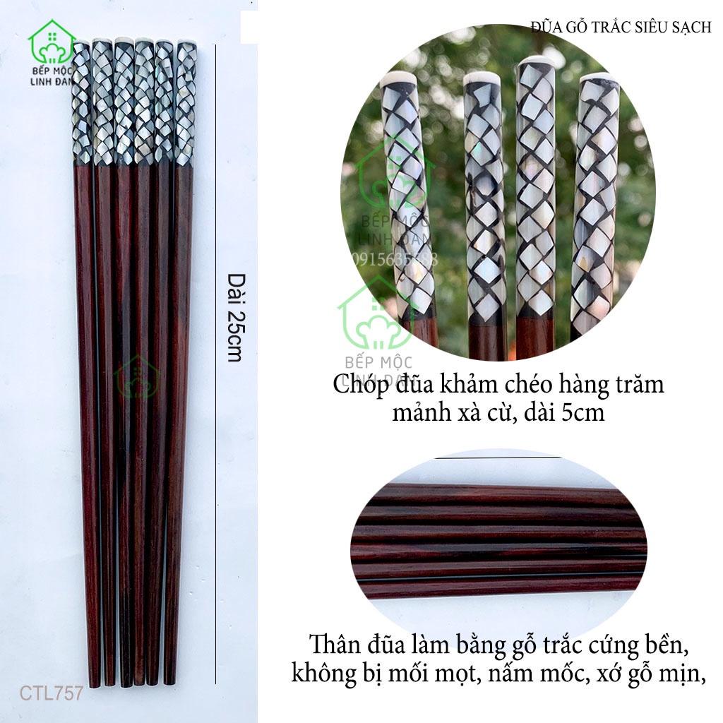 Đũa Gỗ Trắc Tự Nhiên Khảm Xà Cừ Hình Vảy Rồng HAHANCO [CTL757] Bộ 10 Đôi