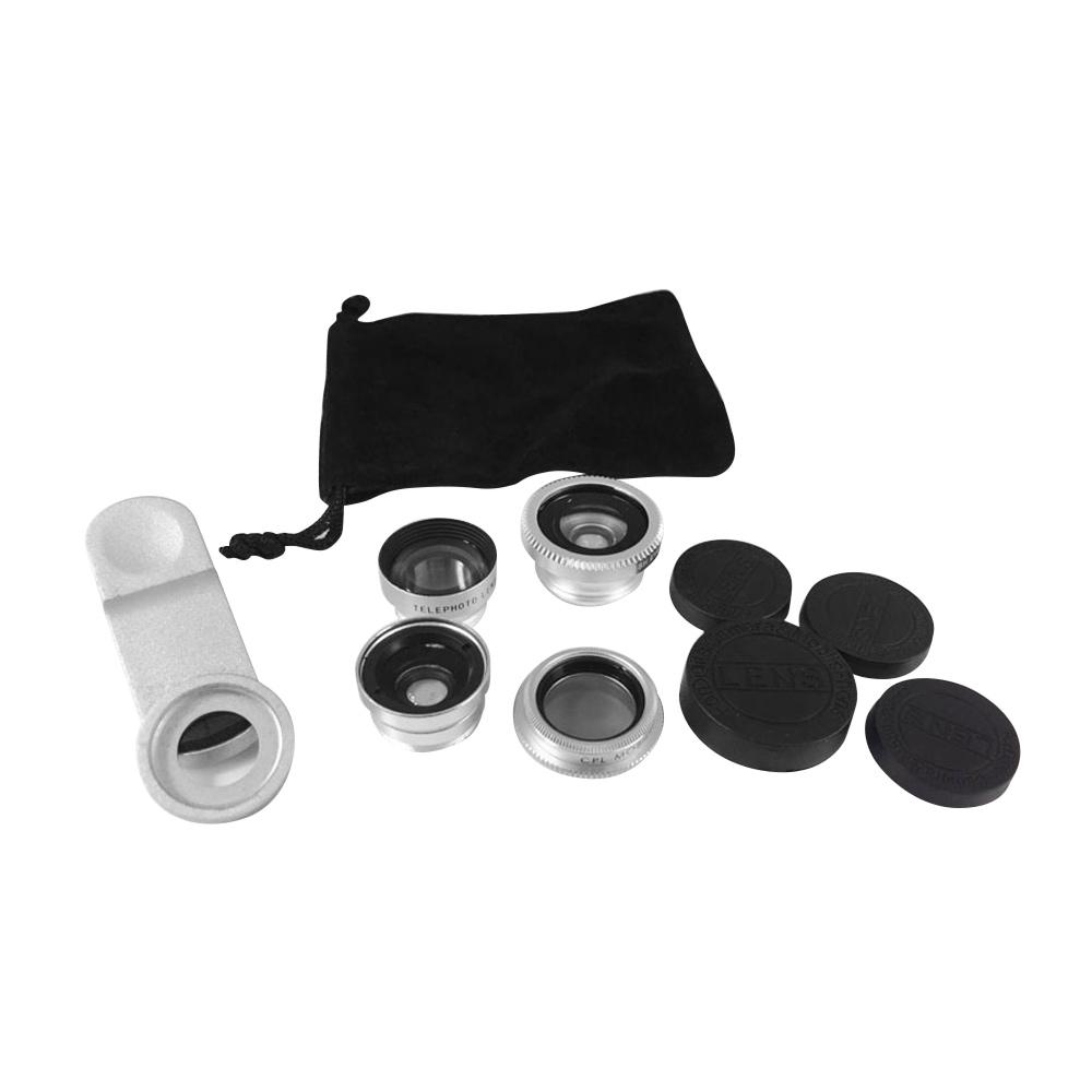 Bộ ống kính máy ảnh điện thoại thông minh 5 trong 1 với góc rộng & macro 0,67X + Ống kính mắt cá 180 ° + Ống kính tele 2X + Ống kính CPL - Bạc