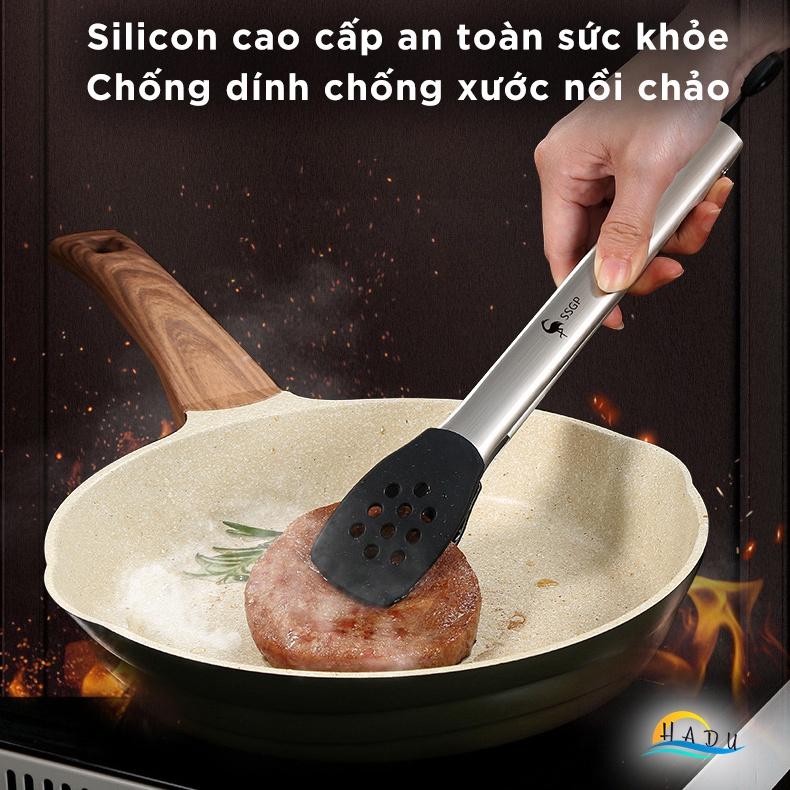 Kẹp Gắp Thức Ăn Silicone Inox 304 Cao Cấp Đạt Tiêu Chuẩn LFGB Đức Mở Rộng Linh Hoạt HADU
