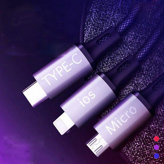 Cáp sạc bọc sợi Đa Năng 3 trong 1 (Micro USB - IOS/Lighning - Type C) Earldom IMC-017  - Hàng Chính Hãng