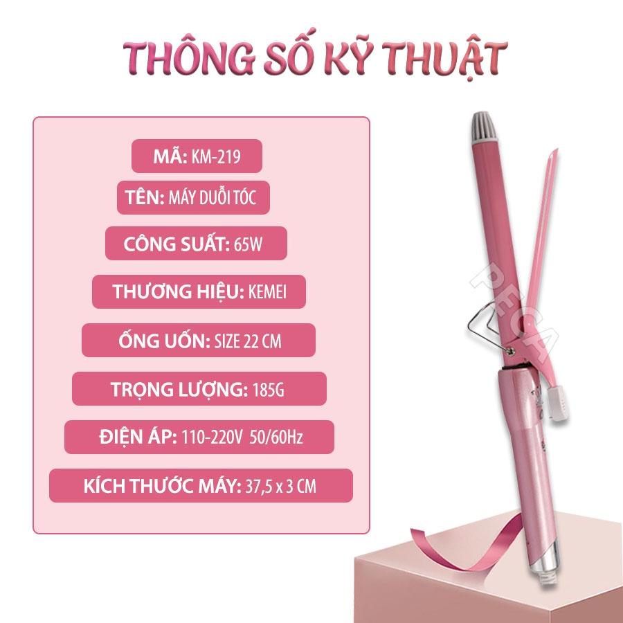 Máy uốn tóc Kemei KM-219 có 2 mức điều chỉnh nhiệt phù hợp mọi tính trạng tóc dòng chuyên dụng uốn xoăn lọn, uốn cụp