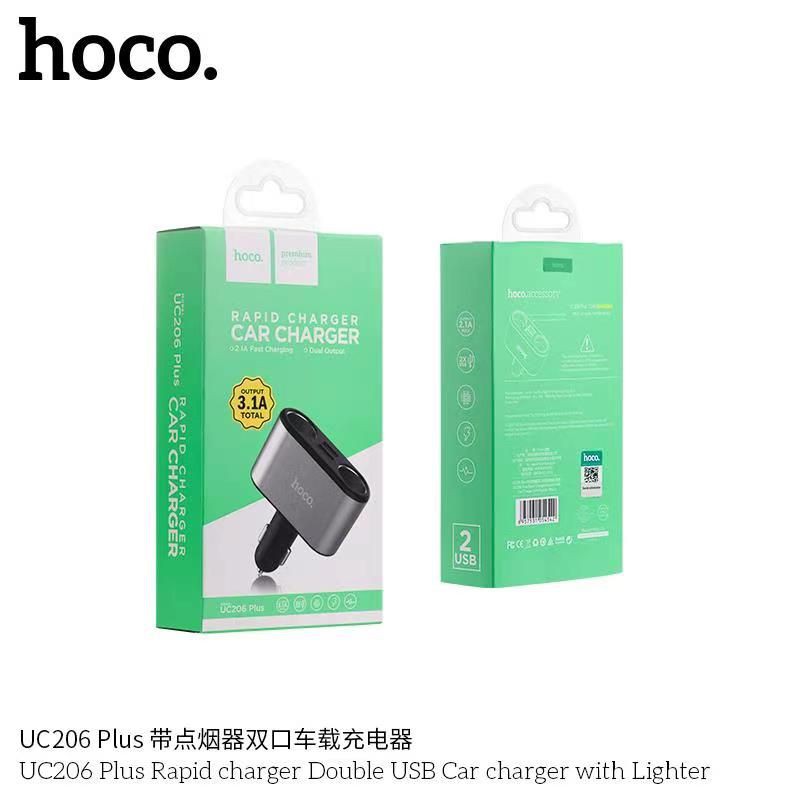 Tẩu sạc nhanh oto 4 cổng Hoco UC206 plus - cốc sạc 4 in 1 2 cổng usb 2 cổng chia trên ô tô xe hơi - hàng chính hãng