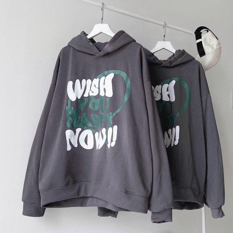 Áo Khoác Hoodie WISH NOW 9 Vải Nỉ PE Cách Nhiệt Cao Cấp Phối Nón Rộng Có Cúc Bấm Phong Cách Ulzzang Hot Trend Mới