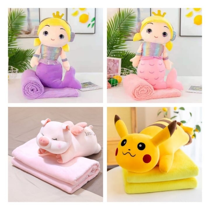 Bộ gối hình thú kèm chăn Pikachu, Heo Thiên Sứ, Nàng Tiên Cá Fhome