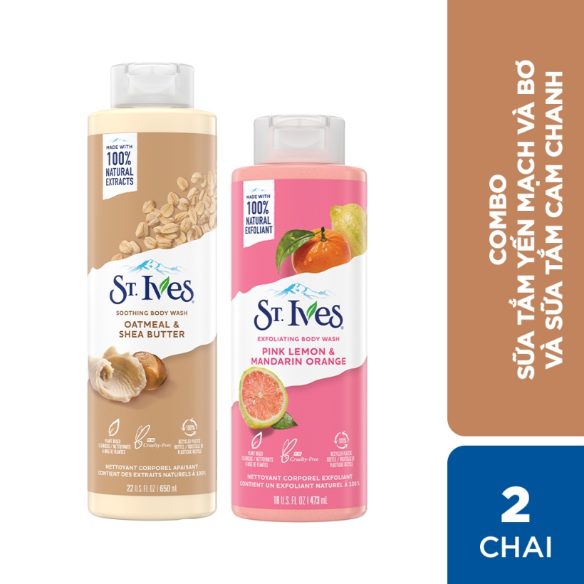 Combo Sữa tắm St.ives Yến mạch và bơ 650ml và Sữa tắm St.ives Cam chanh 473ml