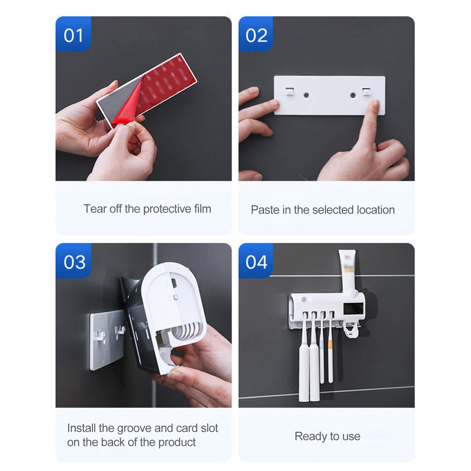 Đồ cất bàn chải đánh răng thông minh, làm sạch bằng tia UV, treo tường nhà tắm