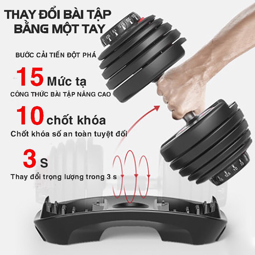 Hai Bộ Tạ Tay Điều Chỉnh Khóa Số Tự Động Cao Cấp 48KG (có khay đựng)