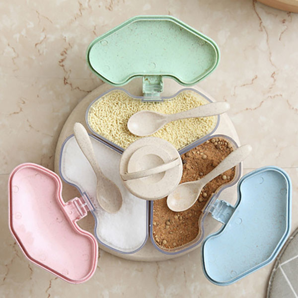 Khay Gia Vị Lúa Mạch 3 Ngăn Kèm Thìa