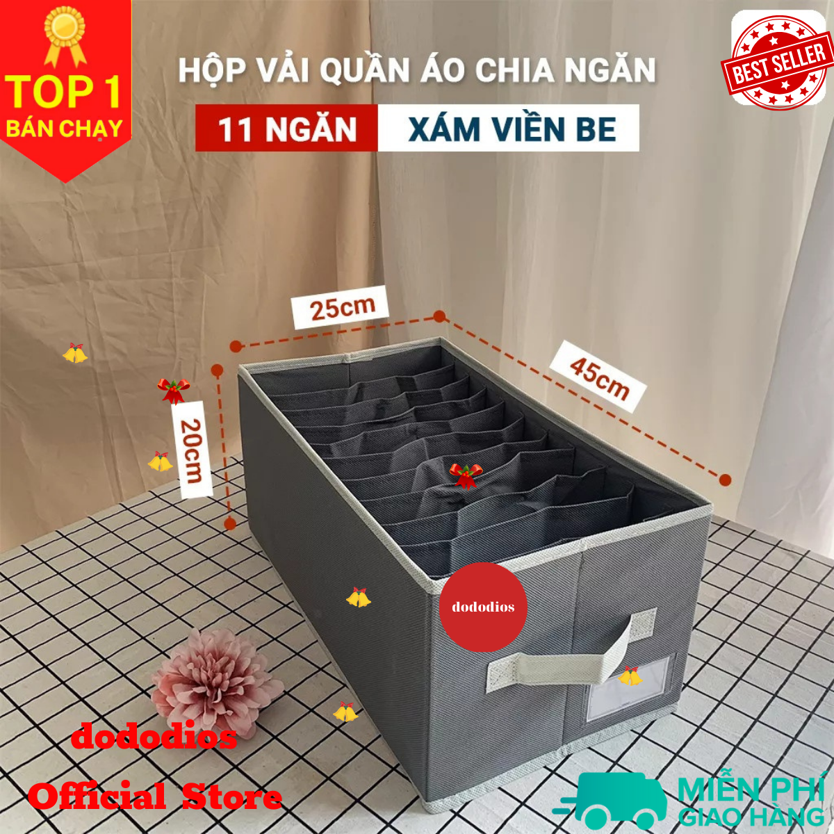 12 Ngăn - Hộp vải đựng quần áo chia ngăn dododios chất liệu vải không dệt giỏ đựng quần áo đồ lót chia 7, 9 và 12 ngăn