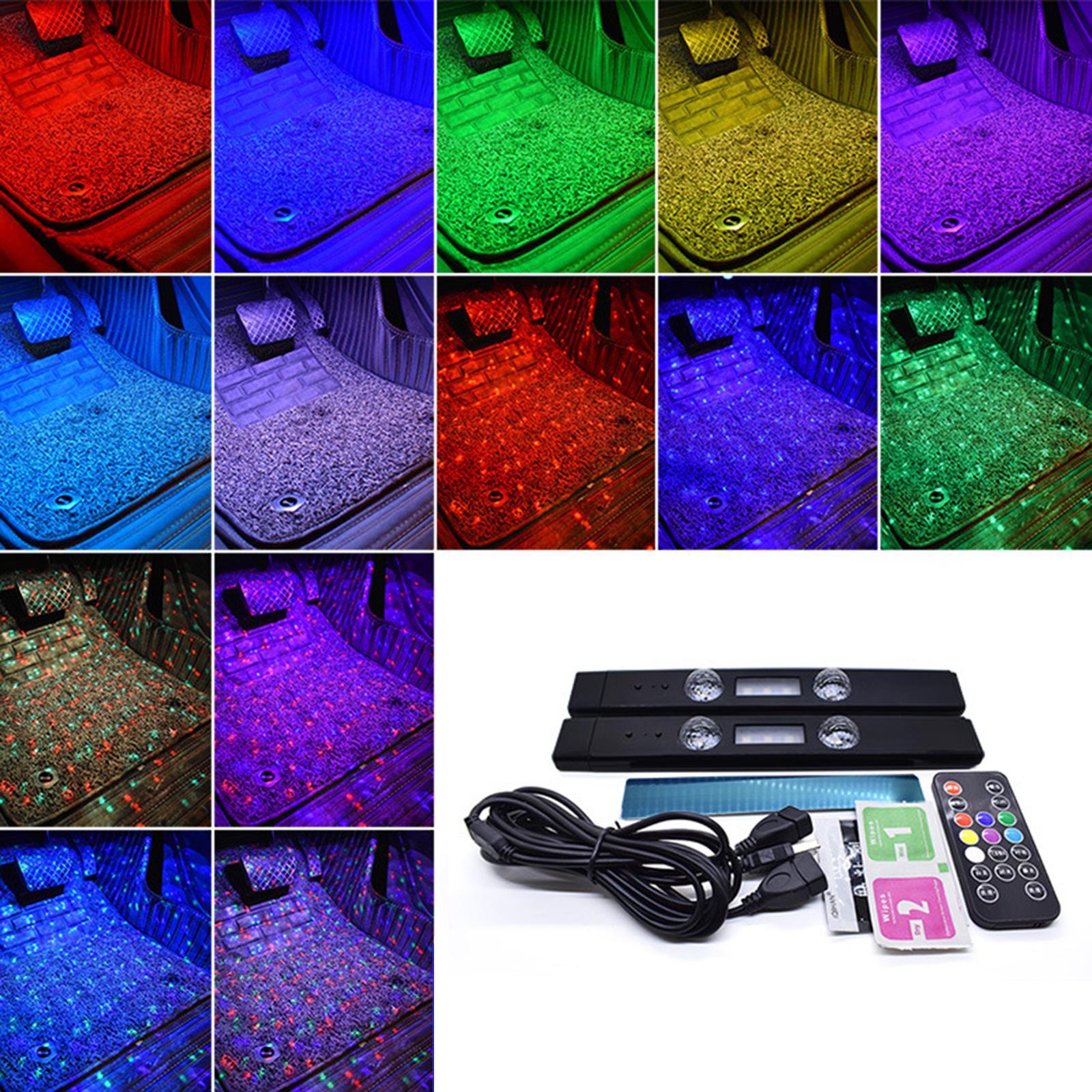 Car Interior Lights 2pcs LED USB 7 Colors RGB Atmosphere Lights Set