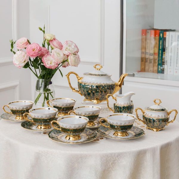 BỘ TRÀ SỨ MẠ VÀNG MEN NGỌC TRAI TIỆP KHẮC NỔI TIẾNG Bohemia