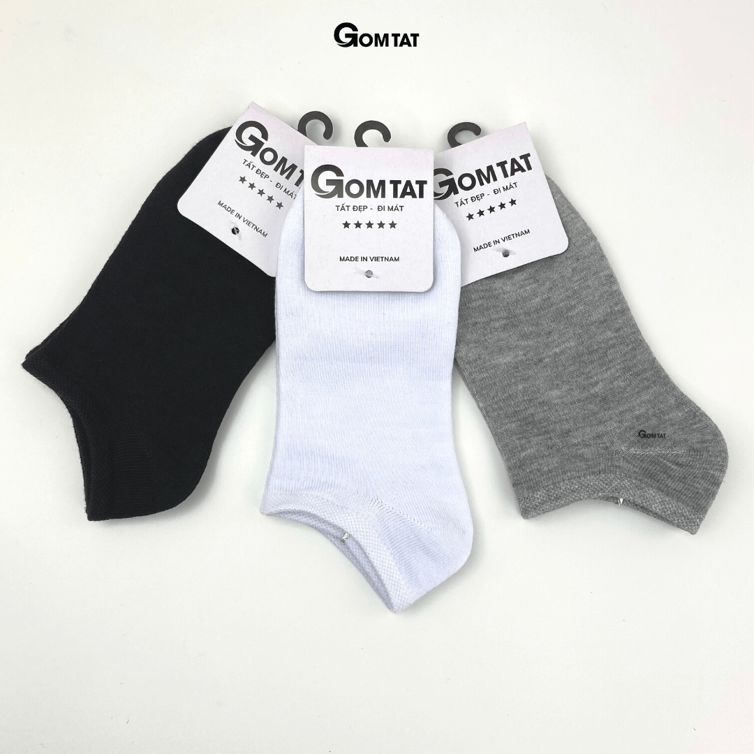 Set 5 đôi Vớ Trơn Cổ Ngắn Nam Nữ GOMTAT, Tất Cổ Ngắn Unisex Trơn Màu Vải Cotton Chuẩn Xuất Nhật - VOTRON-VNXK-CB5